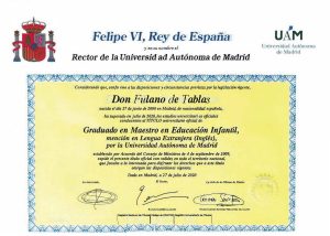 Título expedido en nombre del Rey